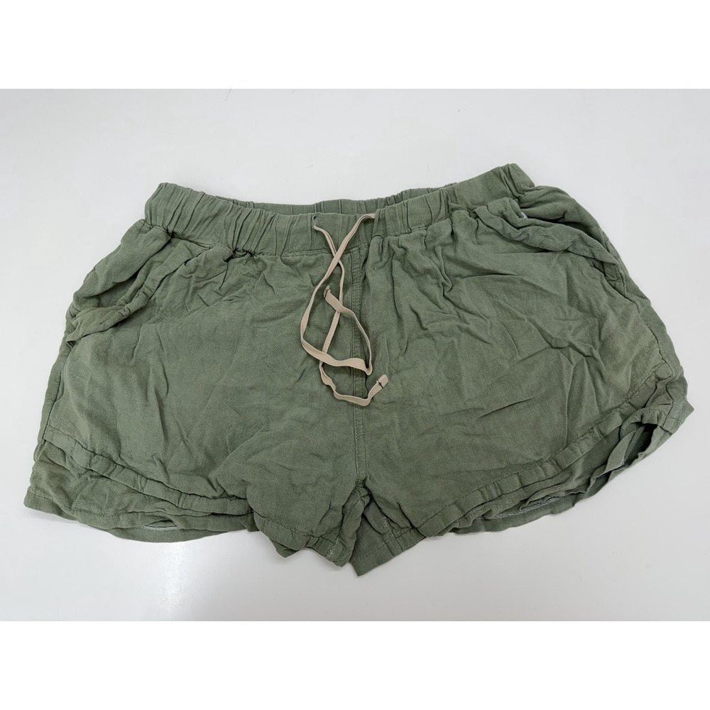 Unknown Brand Womens Shorts Size XL Green Chambray Linen Shorts Drawstring
